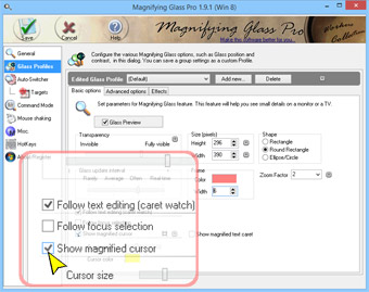 Main dialog window of Magnifying Glass Pro